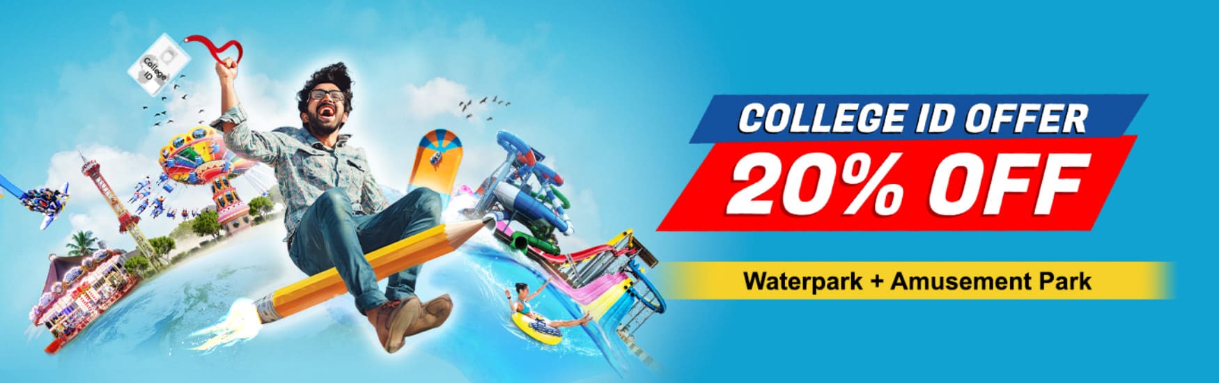 Discounted summer water & amusement park entry with valid college ID at Wet N Joy Lonavala.